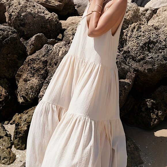 Cream Spaghetti Straps Tiered Maxi Dress - Picture 2 of 7